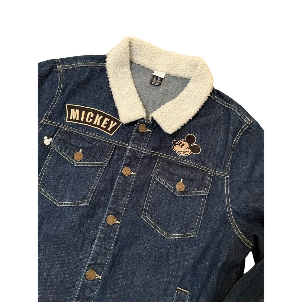 Disney Mickey Mouse Blue Denim Jean Jacket Women’s XL Embroidered Sherpa collar